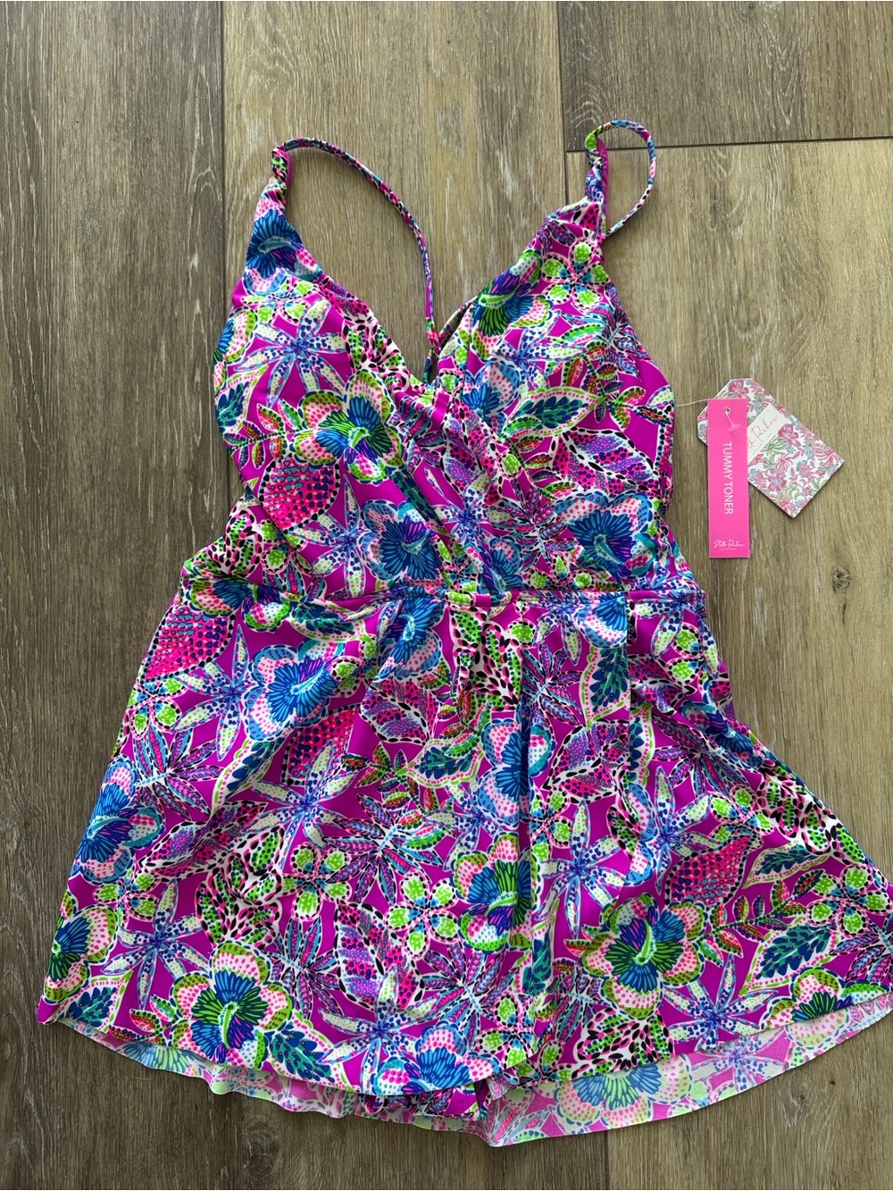 NWT Stella Parker Tropical Swim Dress w/ Tummy Toner. Bright Colors.